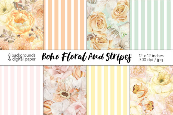 Download Boho Floral and Striped Background Paper - Striped background Collection