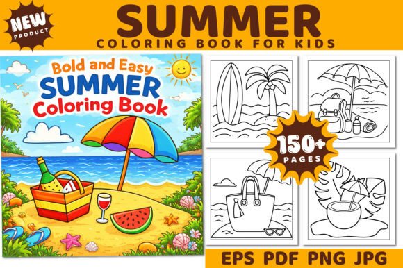 Download Bold and Easy Summer Coloring Book Kids - Premium Bundle